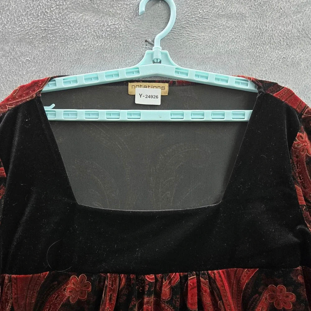 Notations‎ Women Blouse 3X Red Paisley Velvet Square Neck Pullover